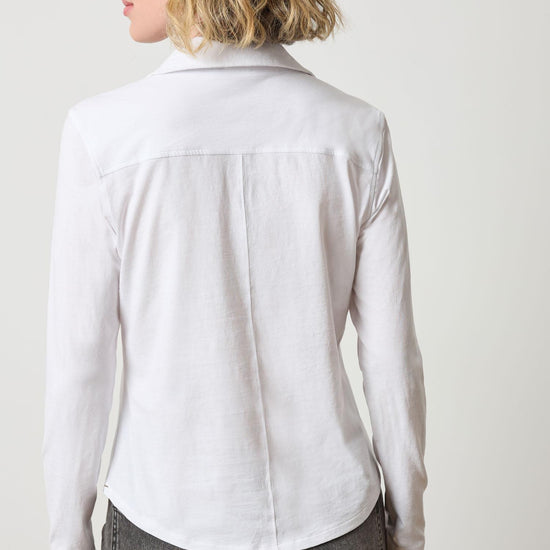 Split Collar Button Down Womens Top White A2