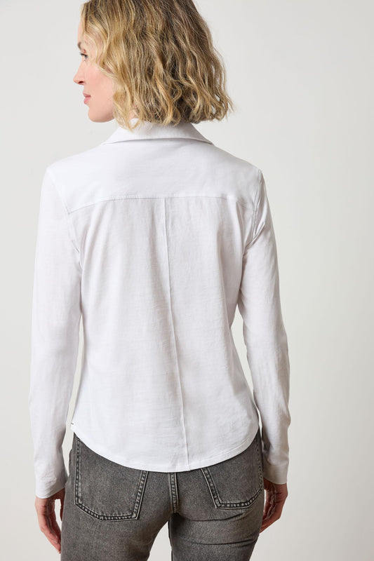 Split Collar Button Down Womens Top White A2