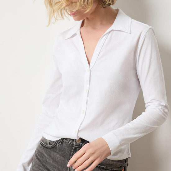 Split Collar Button Down Womens Top White A3