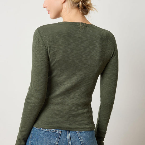 Rib Slub Long Sleeve V-Neck Womens Top Lichen A2