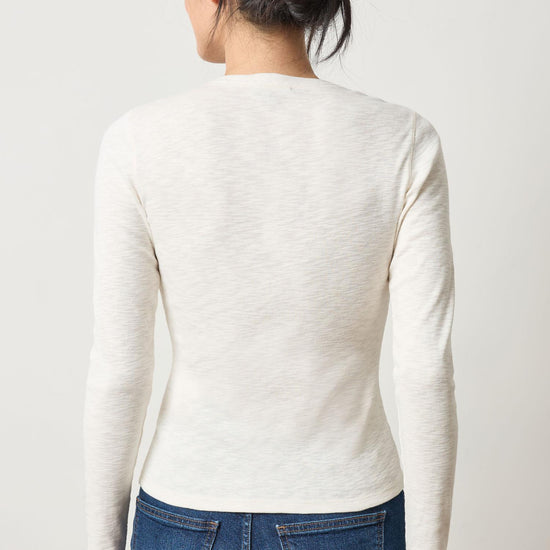 Rib Slub Long Sleeve V-Neck Womens Top Talc A2