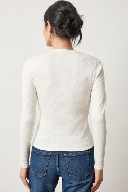 Rib Slub Long Sleeve V-Neck Womens Top Talc A2
