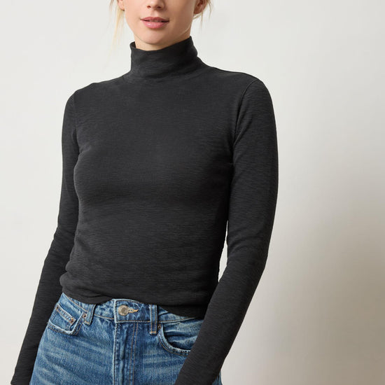 Rib Slub Turtleneck Womens Top Black A1