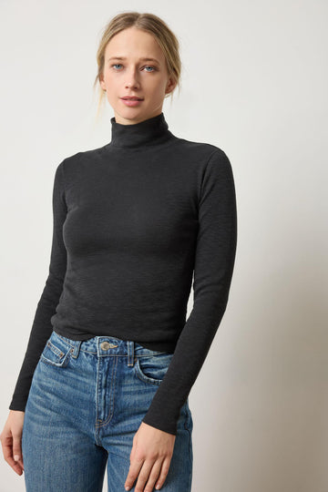 Rib Slub Turtleneck in color Black Image A1
