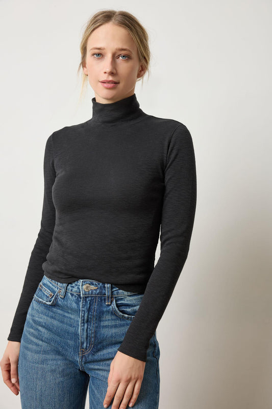 Rib Slub Turtleneck in color Black Image A1