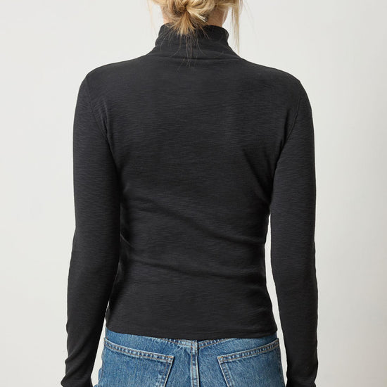 Rib Slub Turtleneck Womens Top Black A2