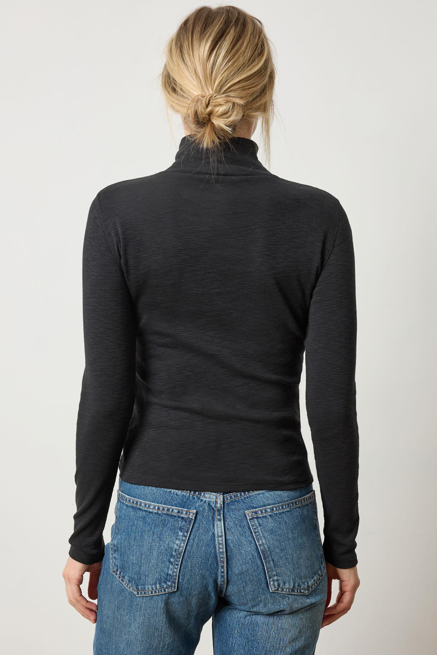 Rib Slub Turtleneck Womens Top Black A2