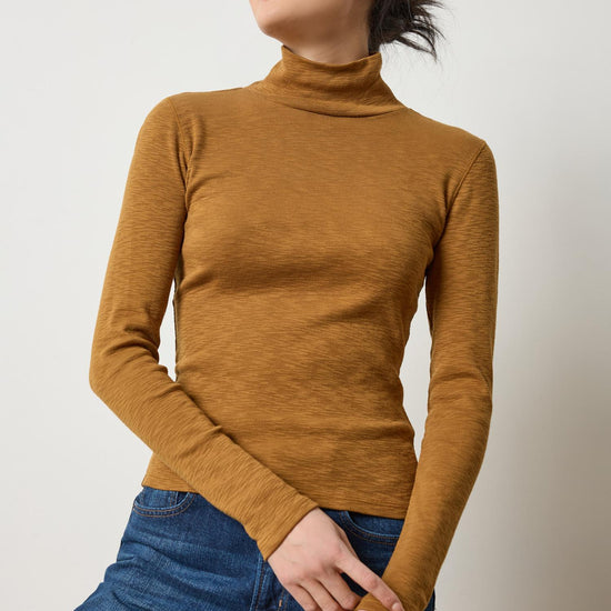Rib Slub Turtleneck Womens Top Dijon A1