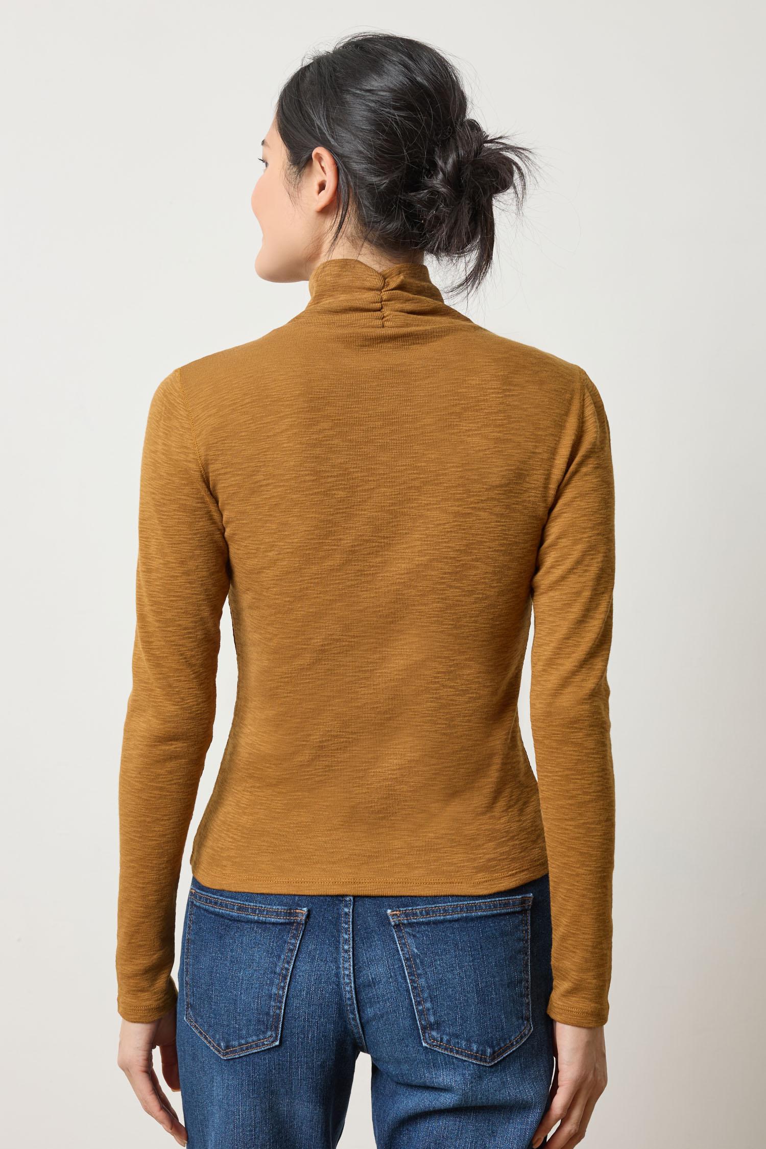 Rib Slub Turtleneck Womens Top Dijon A2