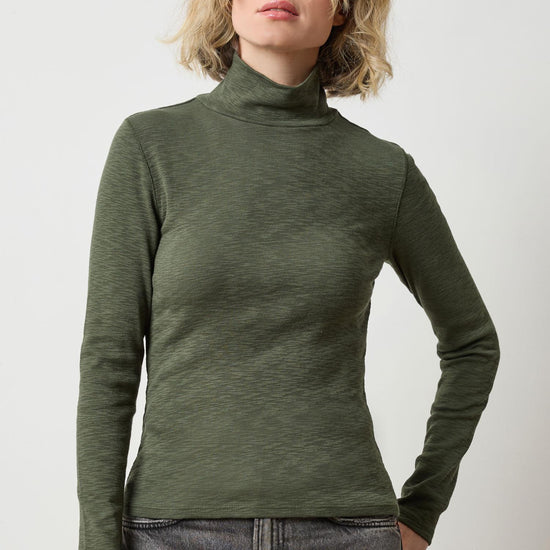 Rib Slub Turtleneck Womens Top Lichen A1