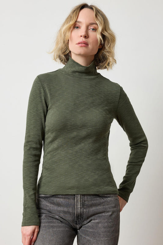 Rib Slub Turtleneck Womens Top Lichen A1