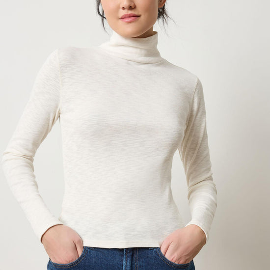 Rib Slub Turtleneck Womens Top Talc A1