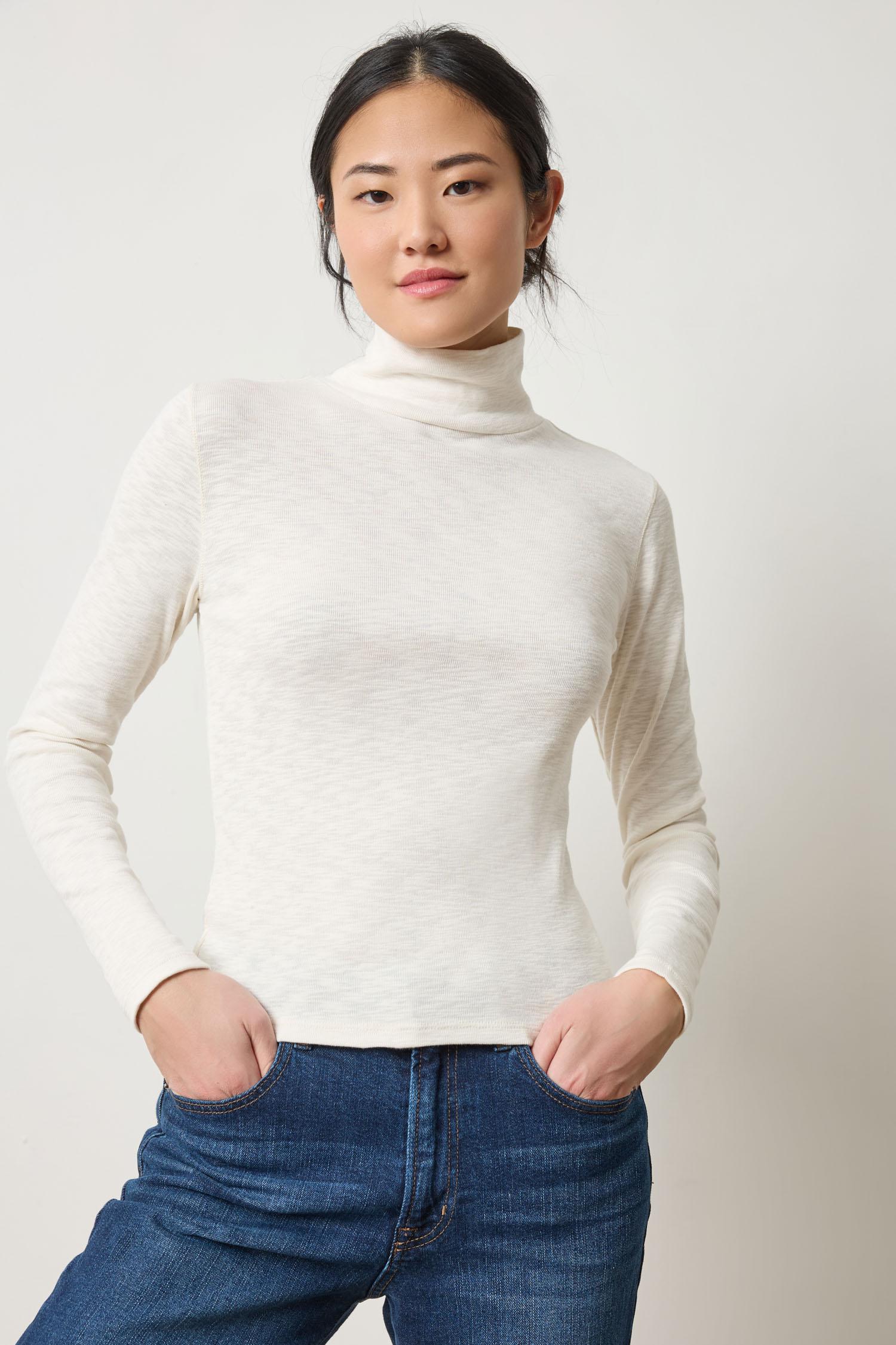 Rib Slub Turtleneck Womens Top Talc A1