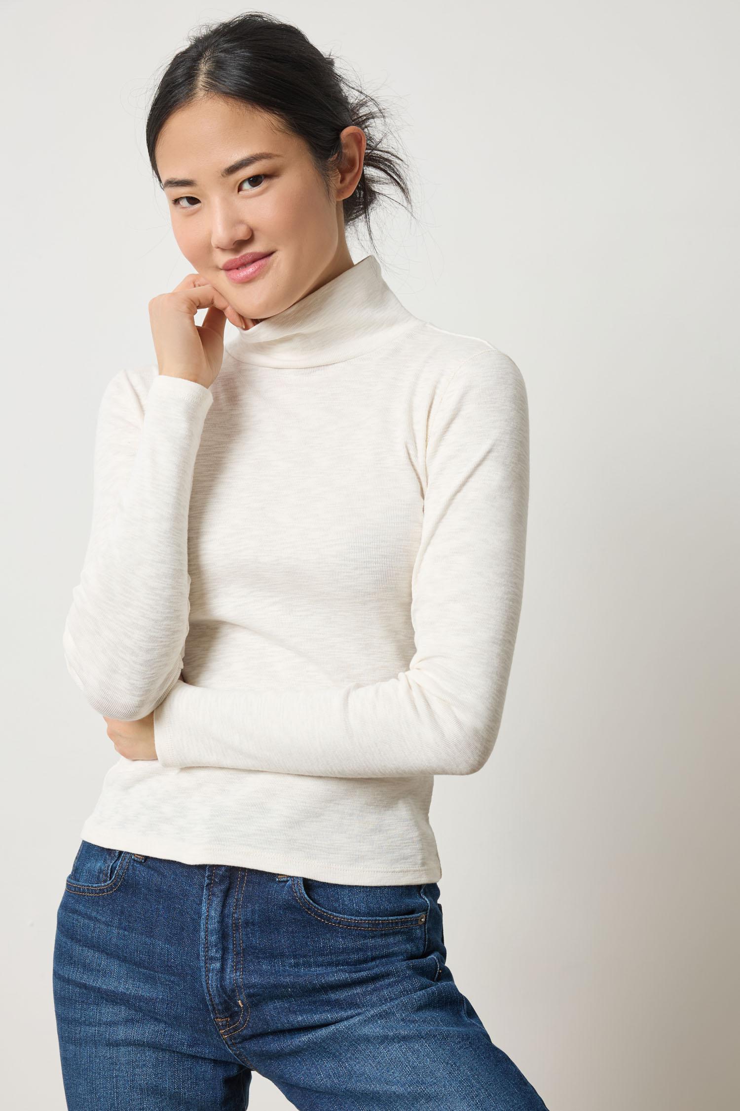 Rib Slub Turtleneck Womens Top Talc A3
