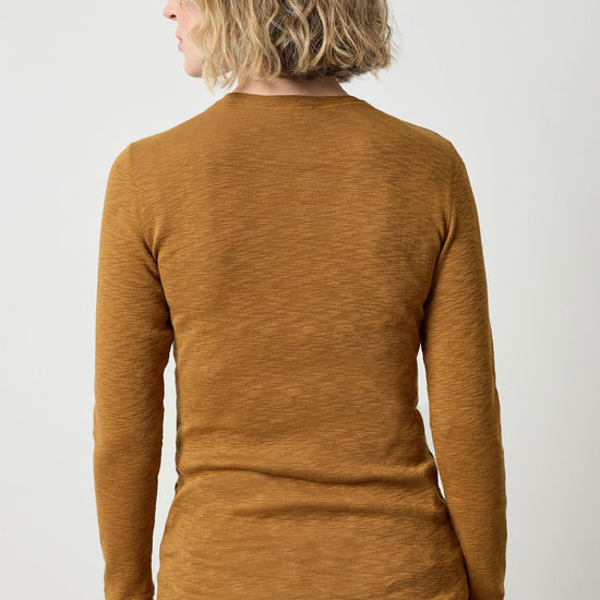Rib Slub Long Sleeve V-Neck Womens Top Dijon A2