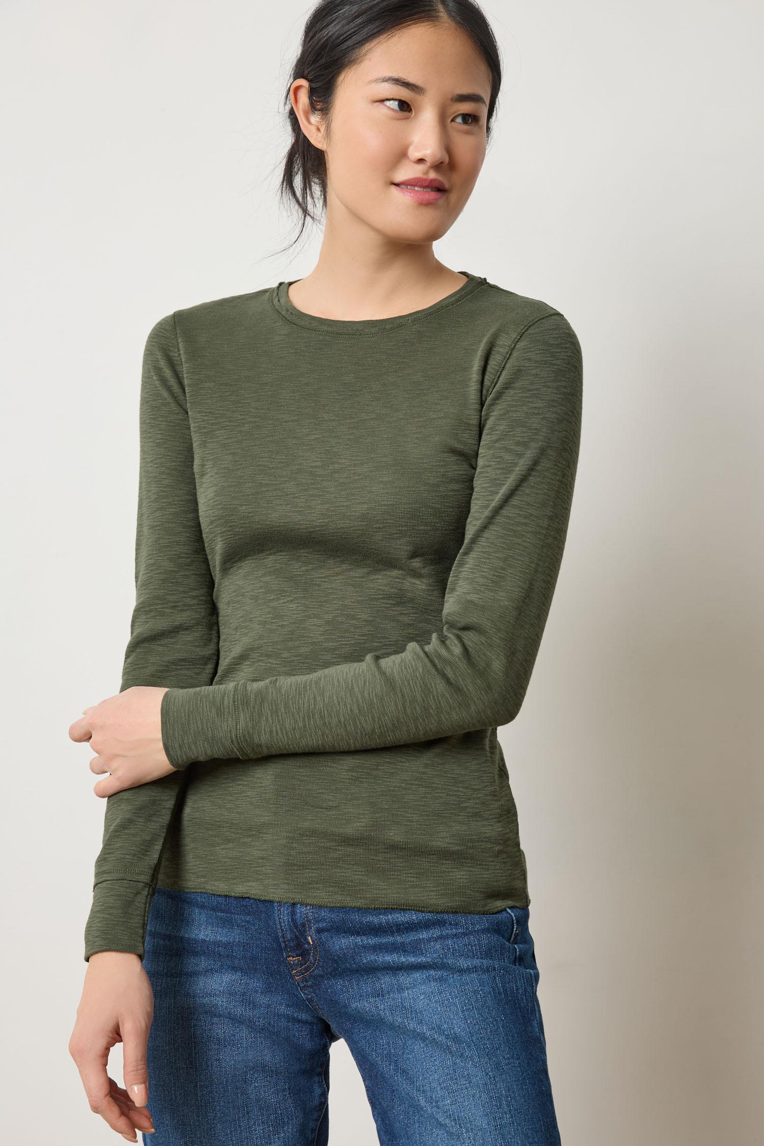 Rib Slub Long Sleeve V-Neck Womens Top Lichen A1