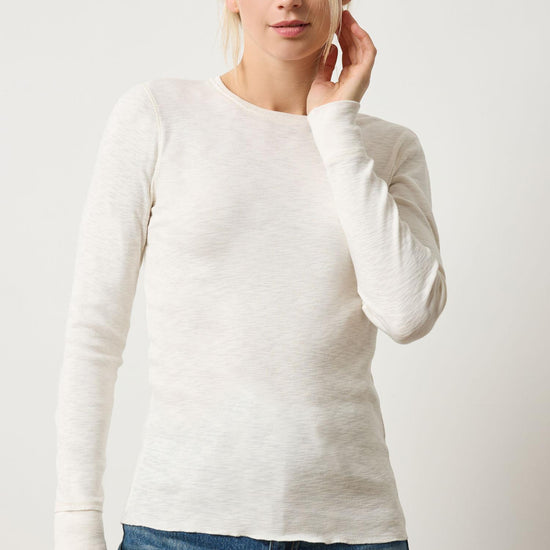 Rib Slub Long Sleeve V-Neck Womens Top Talc A1