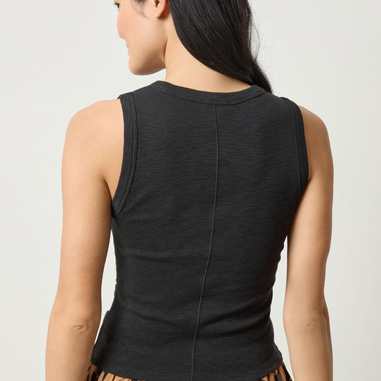 Rib Slub Side Pleat Tank in color Black Image A2