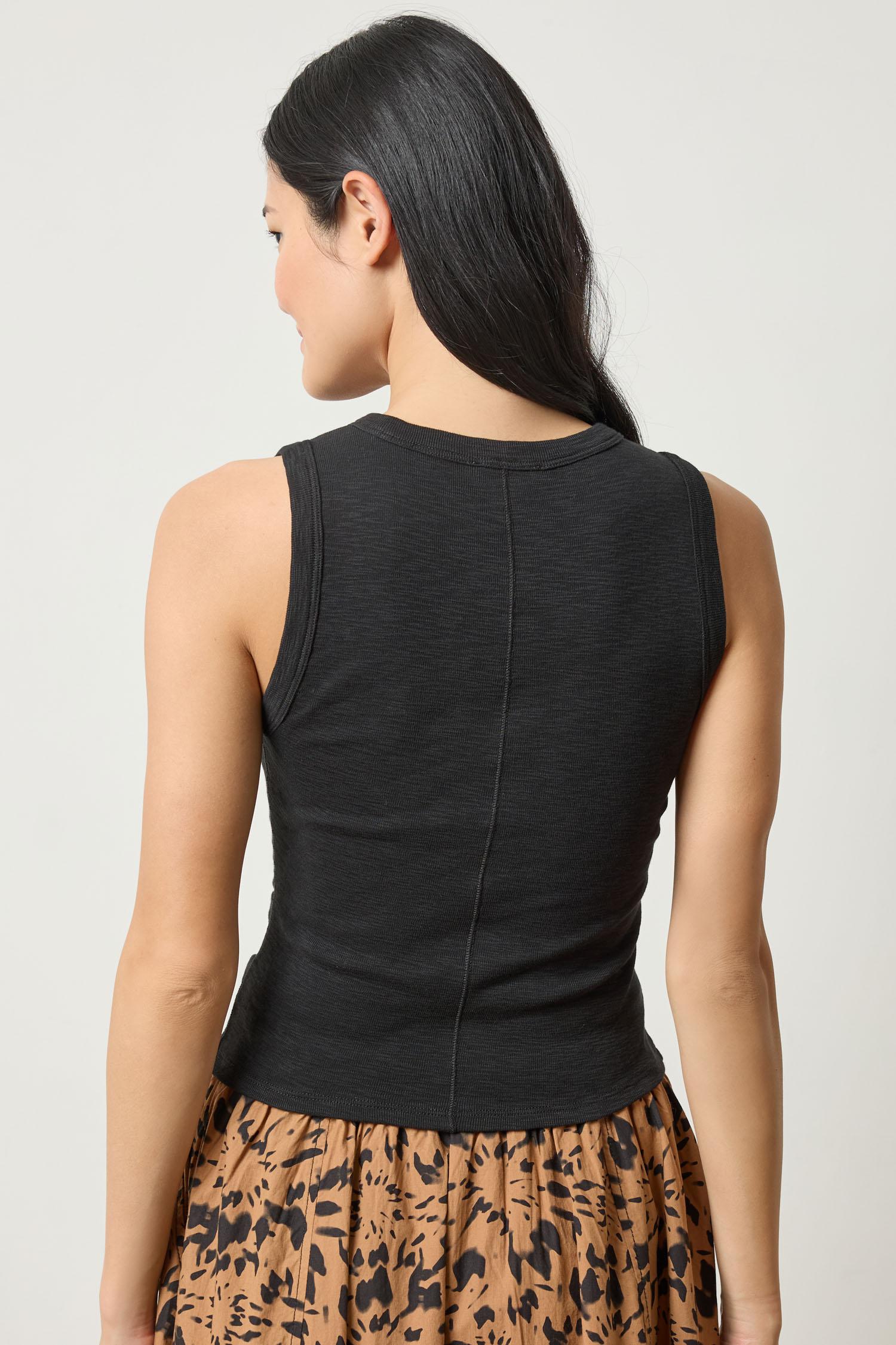 Rib Slub Side Pleat Tank in color Black Image A2