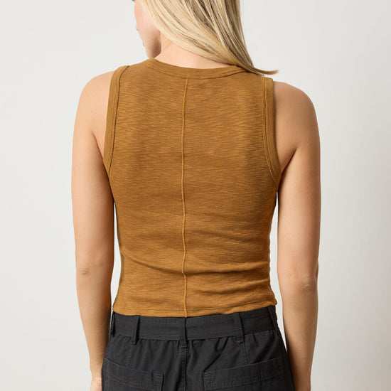 Rib Slub Side Pleat Tank in color Dijon Image A2