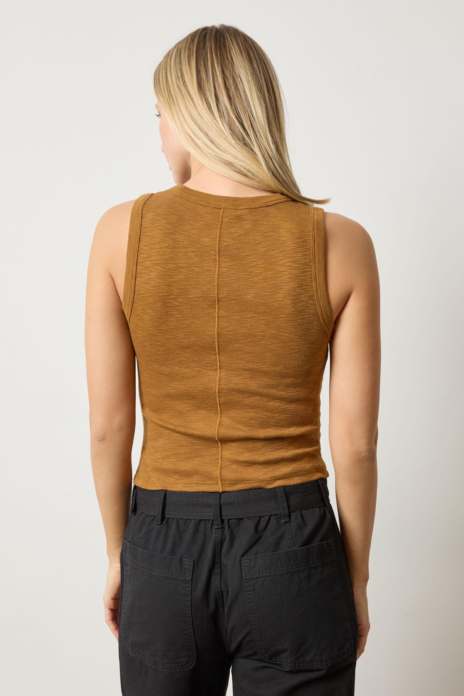 Rib Slub Side Pleat Tank in color Dijon Image A2