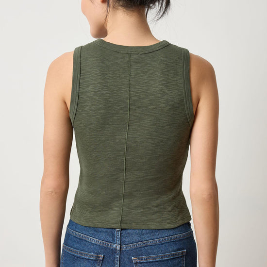 Rib Slub Side Pleat Tank in color Lichen Image A2