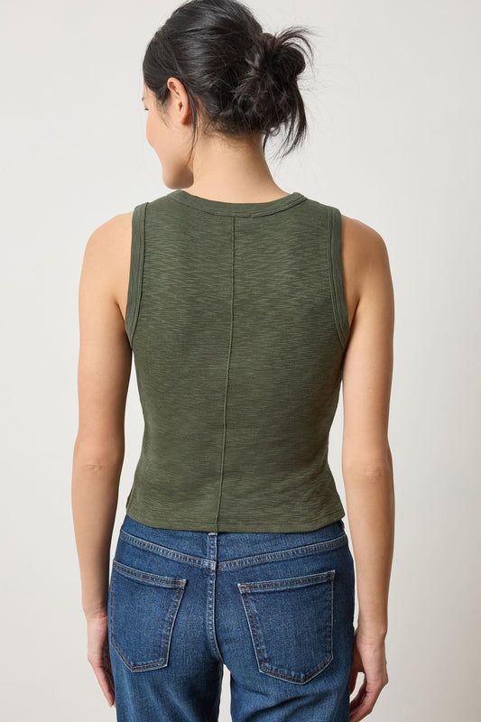 Rib Slub Side Pleat Tank in color Lichen Image A2