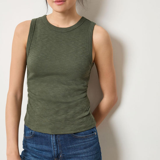 Rib Slub Side Pleat Tank in color Lichen Image A3