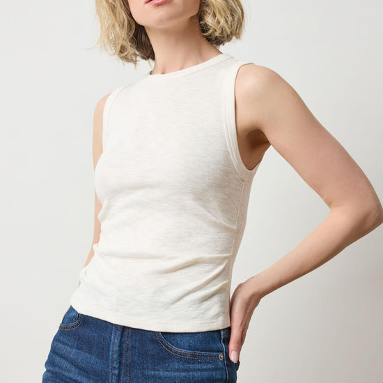 Rib Slub Side Pleat Tank in color Talc Image A1
