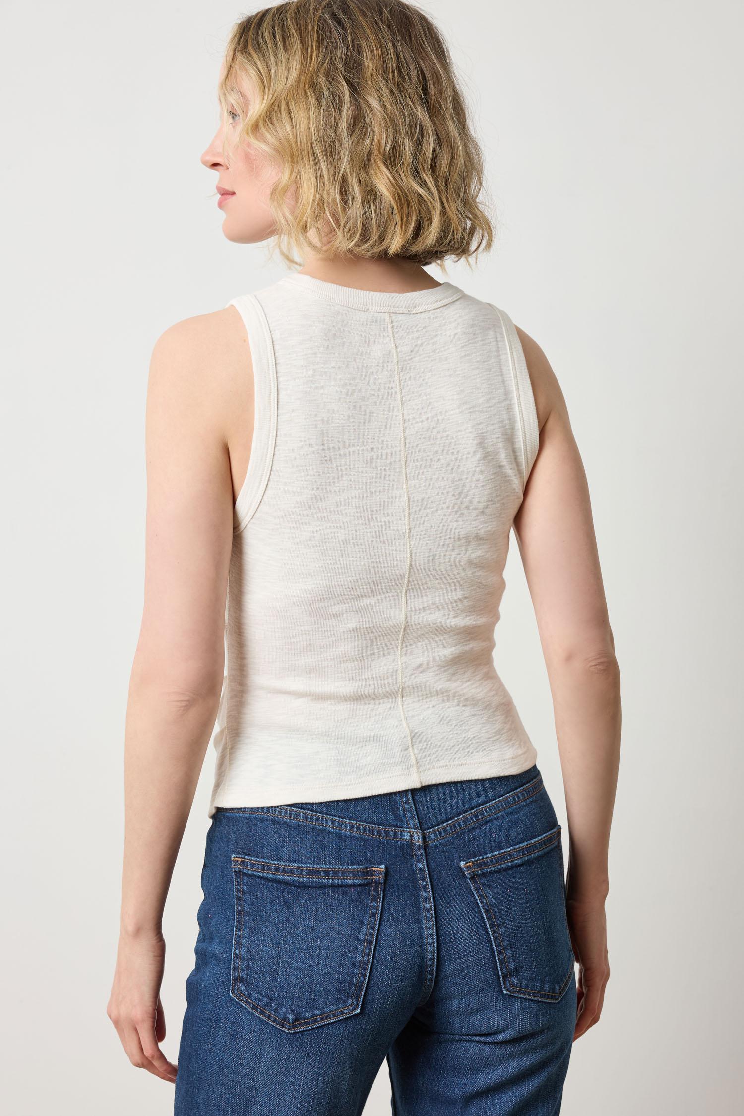 Rib Slub Side Pleat Tank in color Talc Image A2