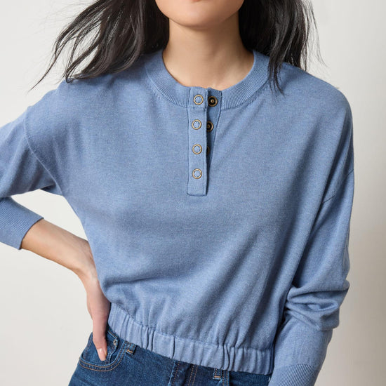 Elastic Waist Henley Sweater Womens Sweater Bluebell A1