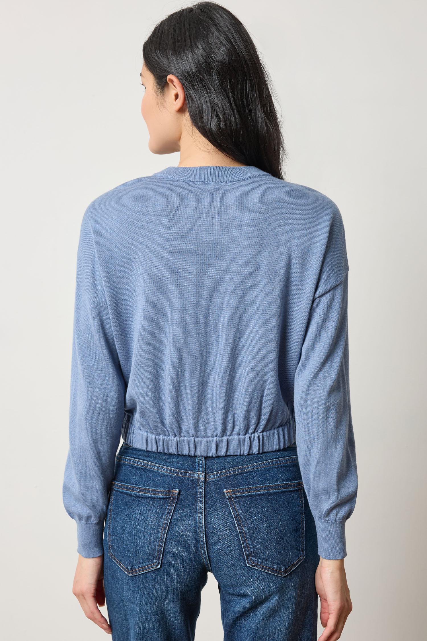 Elastic Waist Henley Sweater Womens Sweater Bluebell A2