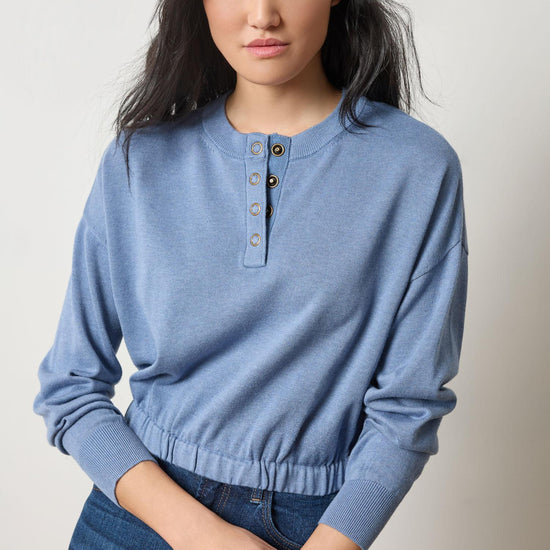 Elastic Waist Henley Sweater Womens Sweater Bluebell A3