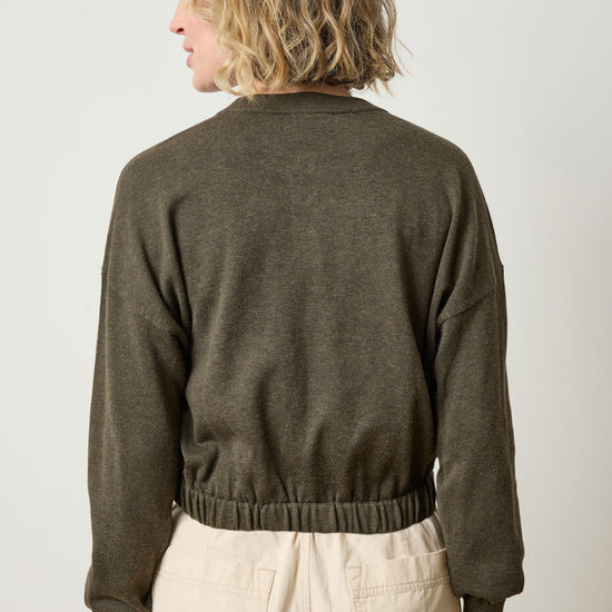 Elastic Waist Henley Sweater Womens Sweater Fir A2