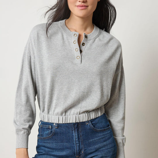 Elastic Waist Henley Sweater Womens Sweater Heather Grey A1