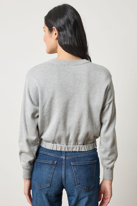Elastic Waist Henley Sweater Womens Sweater Heather Grey A2