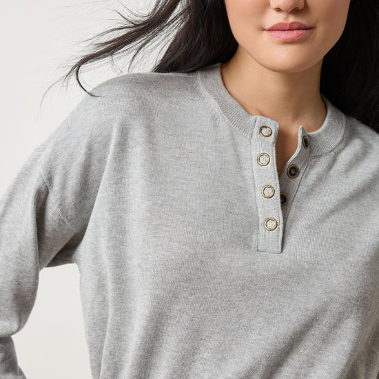Elastic Waist Henley Sweater Womens Sweater Heather Grey A3