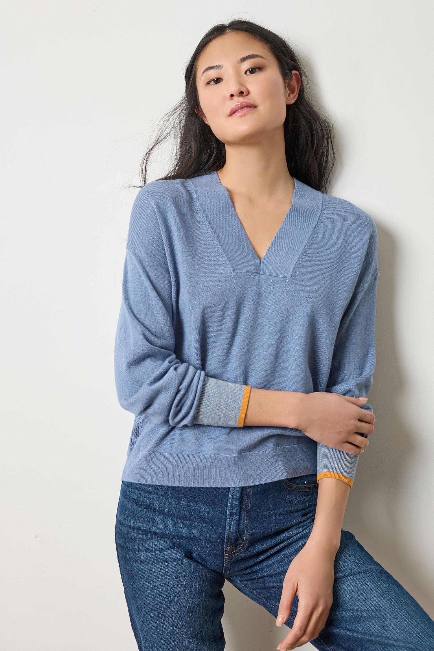 V-Neck Pullover Sweater Womens Sweater Bluebell A1