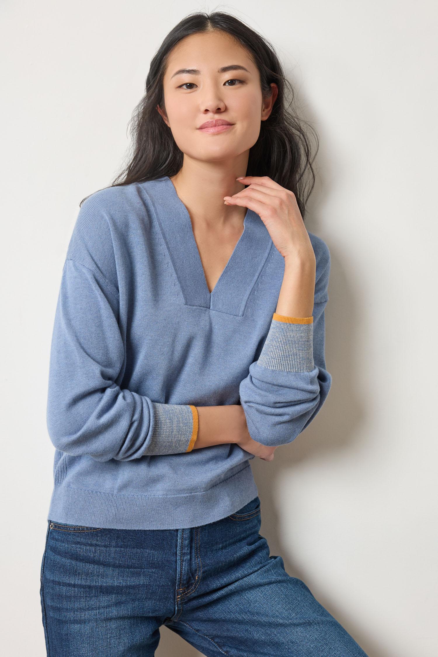 V-Neck Pullover Sweater Womens Sweater Bluebell A3