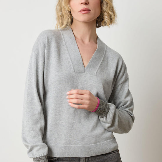 V-Neck Pullover Sweater Womens Sweater Heather Grey A1
