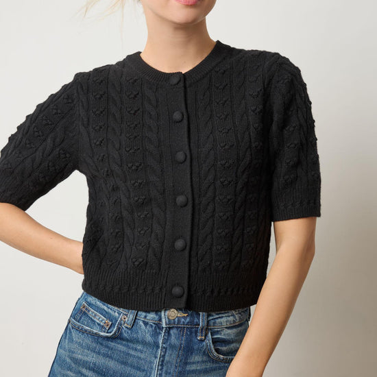 Short Sleeve Cardigan Sweater Womens Sweater Black A1
