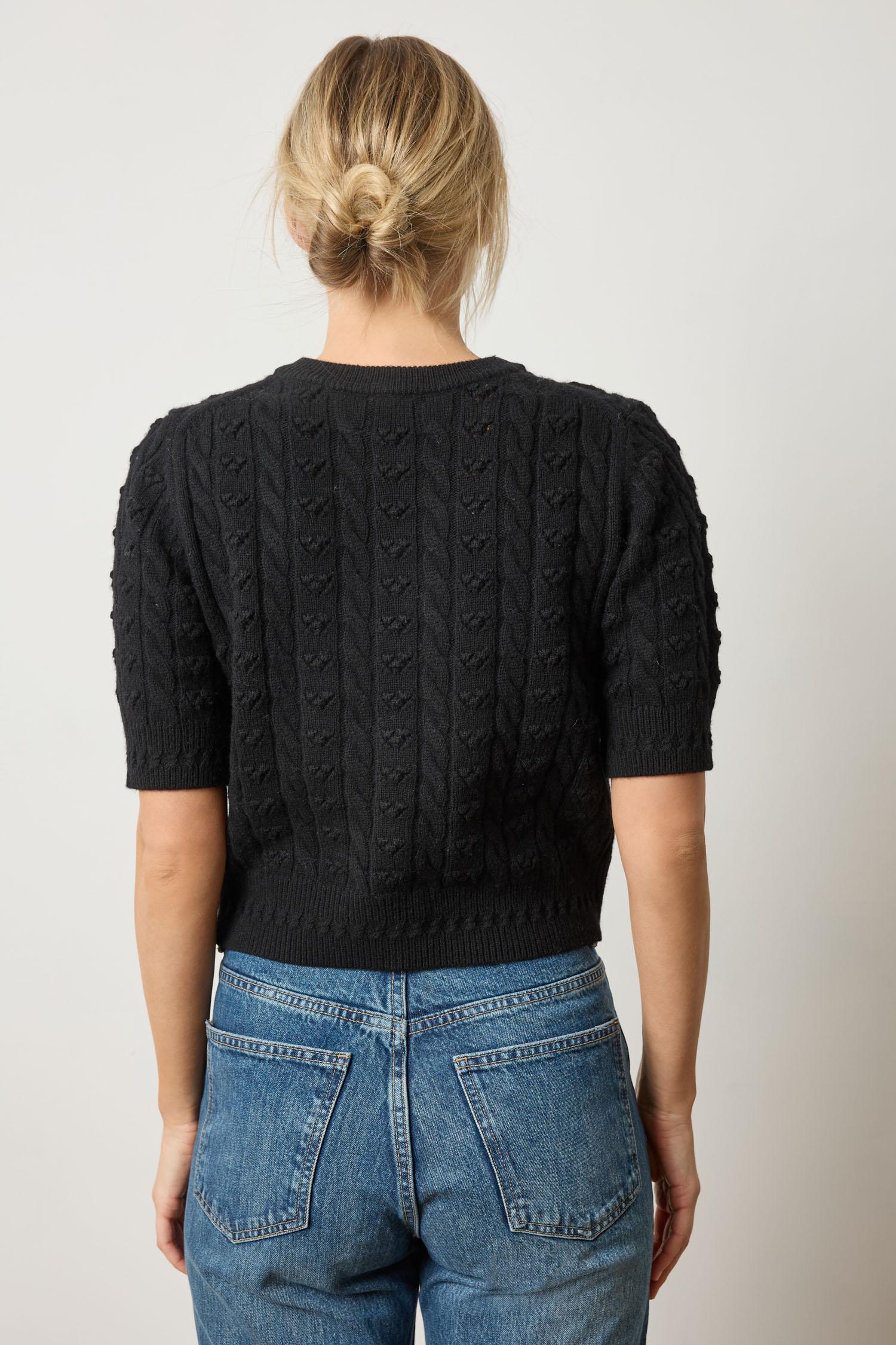 Short Sleeve Cardigan Sweater Womens Sweater Black A2