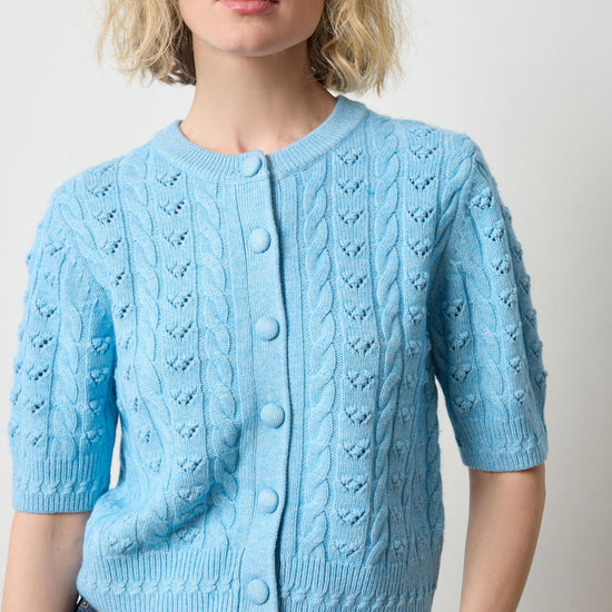 Short Sleeve Cardigan Sweater Womens Sweater Mystic Blue A1