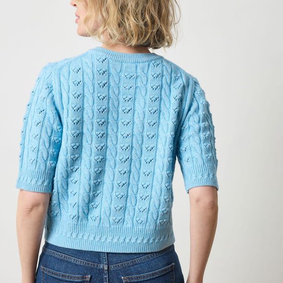 Short Sleeve Cardigan Sweater Womens Sweater Mystic Blue A2