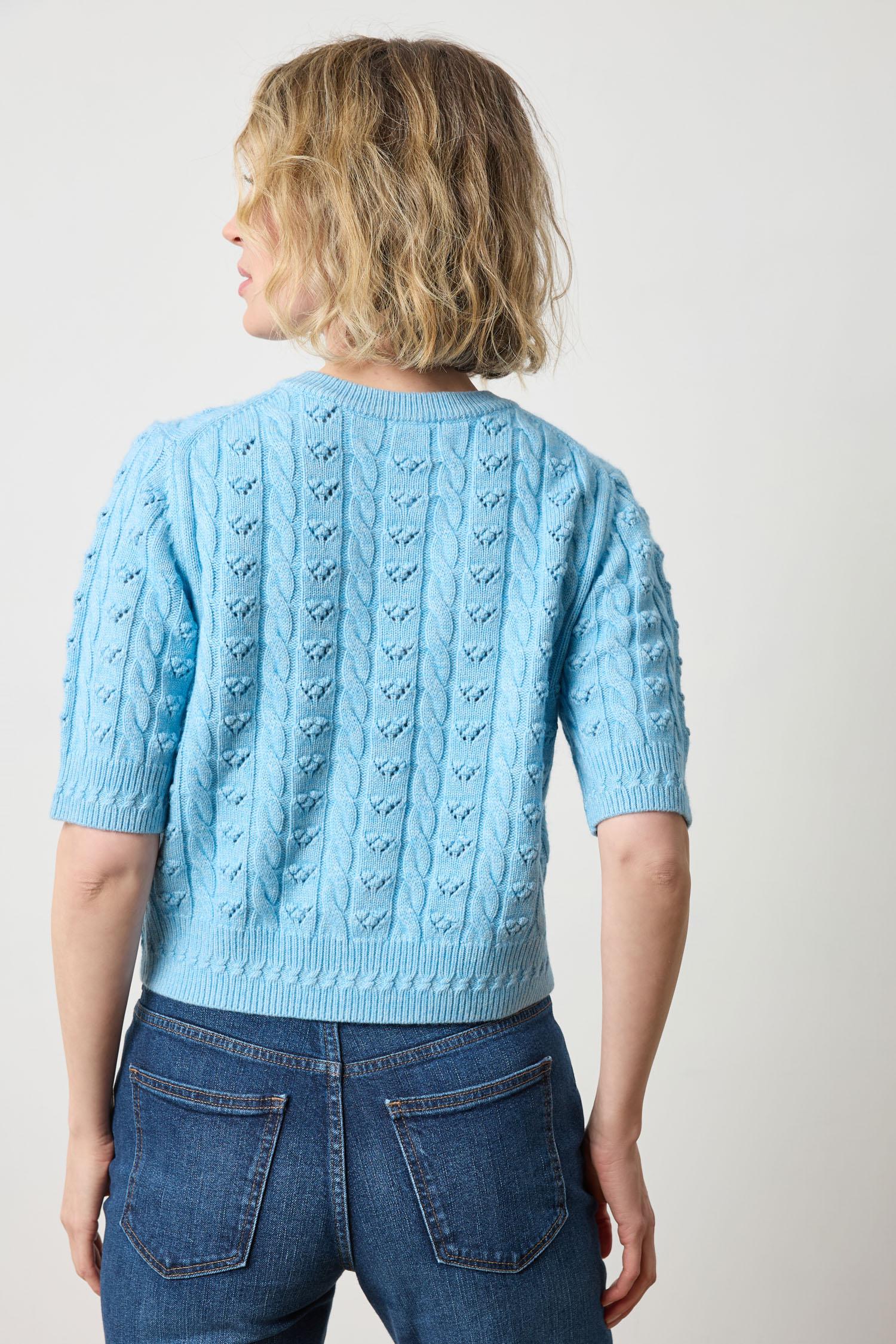 Short Sleeve Cardigan Sweater Womens Sweater Mystic Blue A2