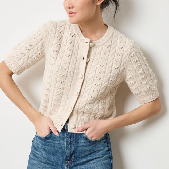 Short Sleeve Cardigan Sweater Womens Sweater Oat A1