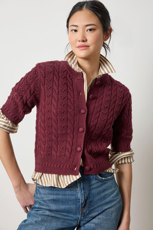 Short Sleeve Cardigan Sweater Womens Sweater Plum A1