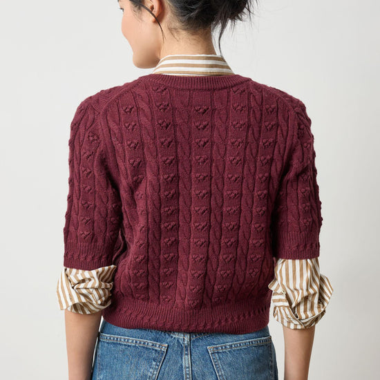 Short Sleeve Cardigan Sweater Womens Sweater Plum A2