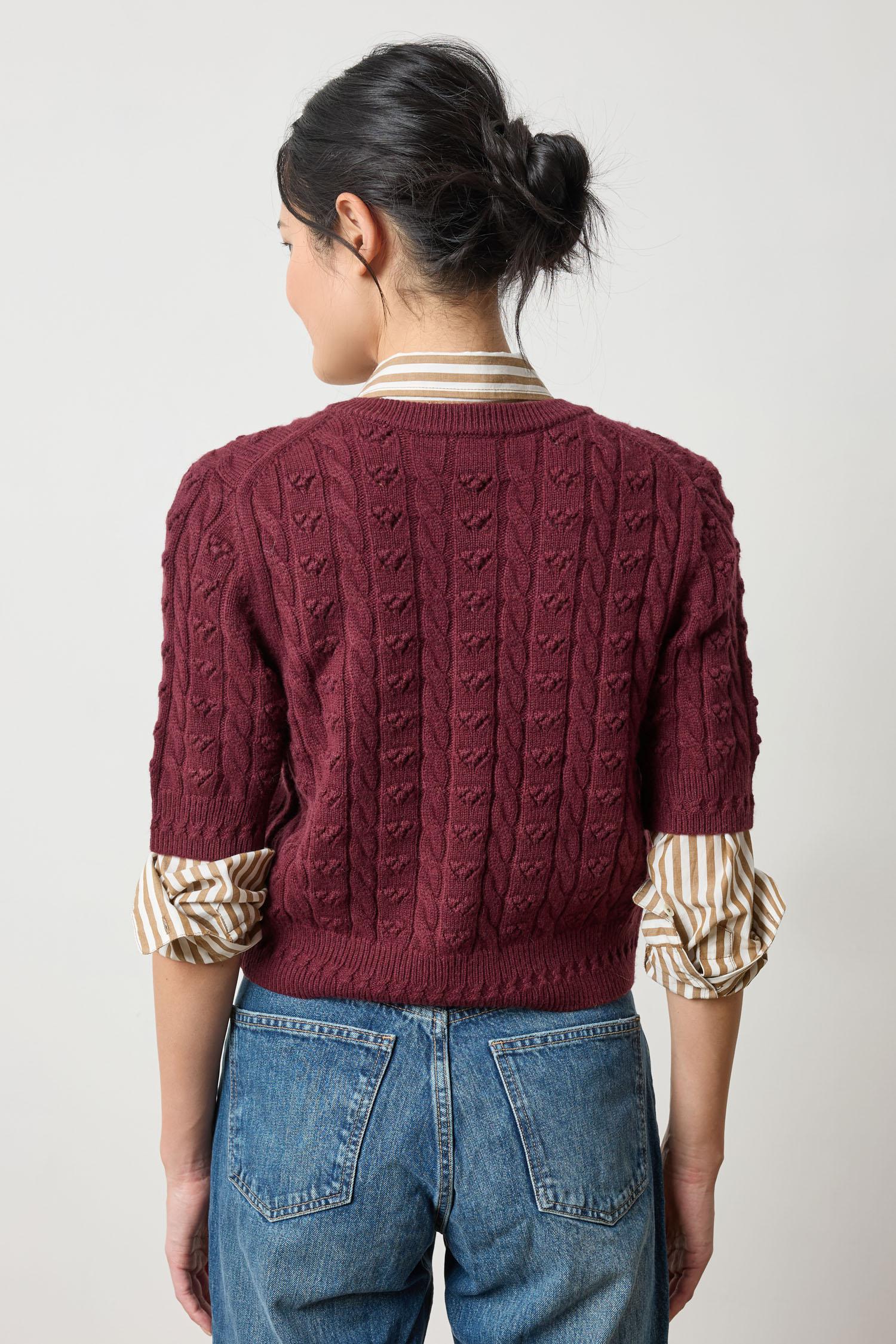 Short Sleeve Cardigan Sweater Womens Sweater Plum A2