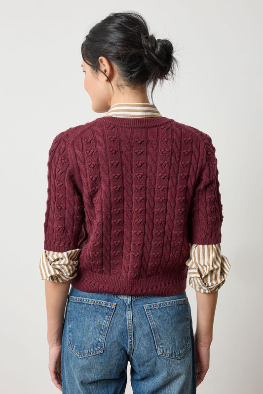 Short Sleeve Cardigan Sweater Womens Sweater Plum A2